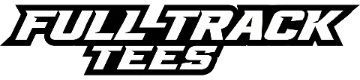 The logo for Full Track Tees, featuring stylized black and white text with a bold, graphic design on a solid white background.